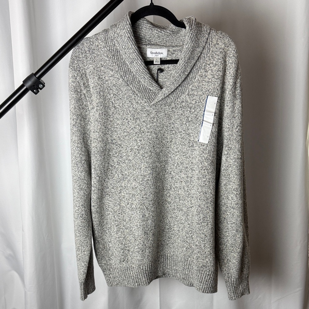 Goodfellow & Co Men's Heather Gray Shawl-Collar V-Neck Sweater